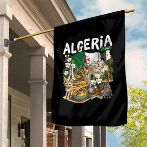 Algeria Algerian Culture and Landmarks Collage Graphic Garden Flag Proud Fennec Fox Heritage and Arabic Calligraphy TS02 Print Your Wear