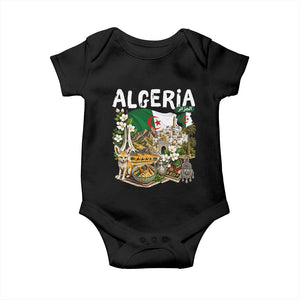 Algeria Algerian Culture and Landmarks Collage Graphic Baby Onesie Proud Fennec Fox Heritage and Arabic Calligraphy