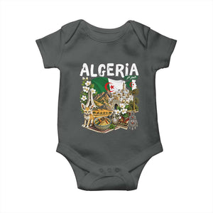 Algeria Algerian Culture and Landmarks Collage Graphic Baby Onesie Proud Fennec Fox Heritage and Arabic Calligraphy