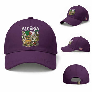 Algeria Algerian Culture and Landmarks Collage Graphic Baseball Cap Proud Fennec Fox Heritage and Arabic Calligraphy