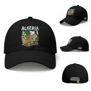 Algeria Algerian Culture and Landmarks Collage Graphic Baseball Cap Proud Fennec Fox Heritage and Arabic Calligraphy
