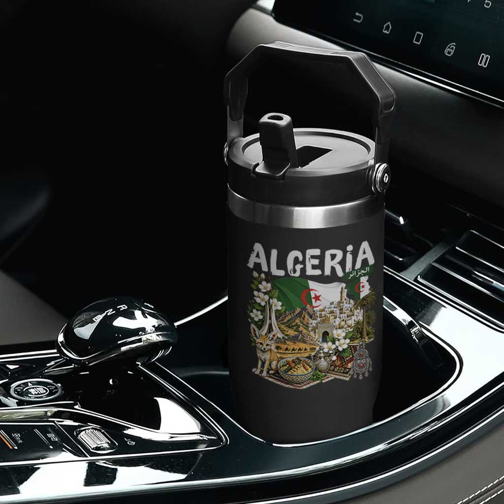 Algeria Algerian Culture and Landmarks Collage Graphic Flip Straw Tumbler Proud Fennec Fox Heritage and Arabic Calligraphy TS02 Print Your Wear