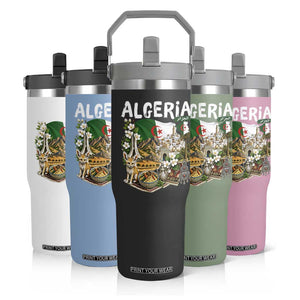 Algeria Algerian Culture and Landmarks Collage Graphic Flip Straw Tumbler Proud Fennec Fox Heritage and Arabic Calligraphy TS02 Print Your Wear