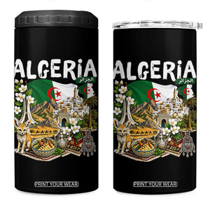Algeria Algerian Culture and Landmarks Collage Graphic 4 in 1 Can Cooler Tumbler Proud Fennec Fox Heritage and Arabic Calligraphy TS02 One Size: 16 oz Black Print Your Wear