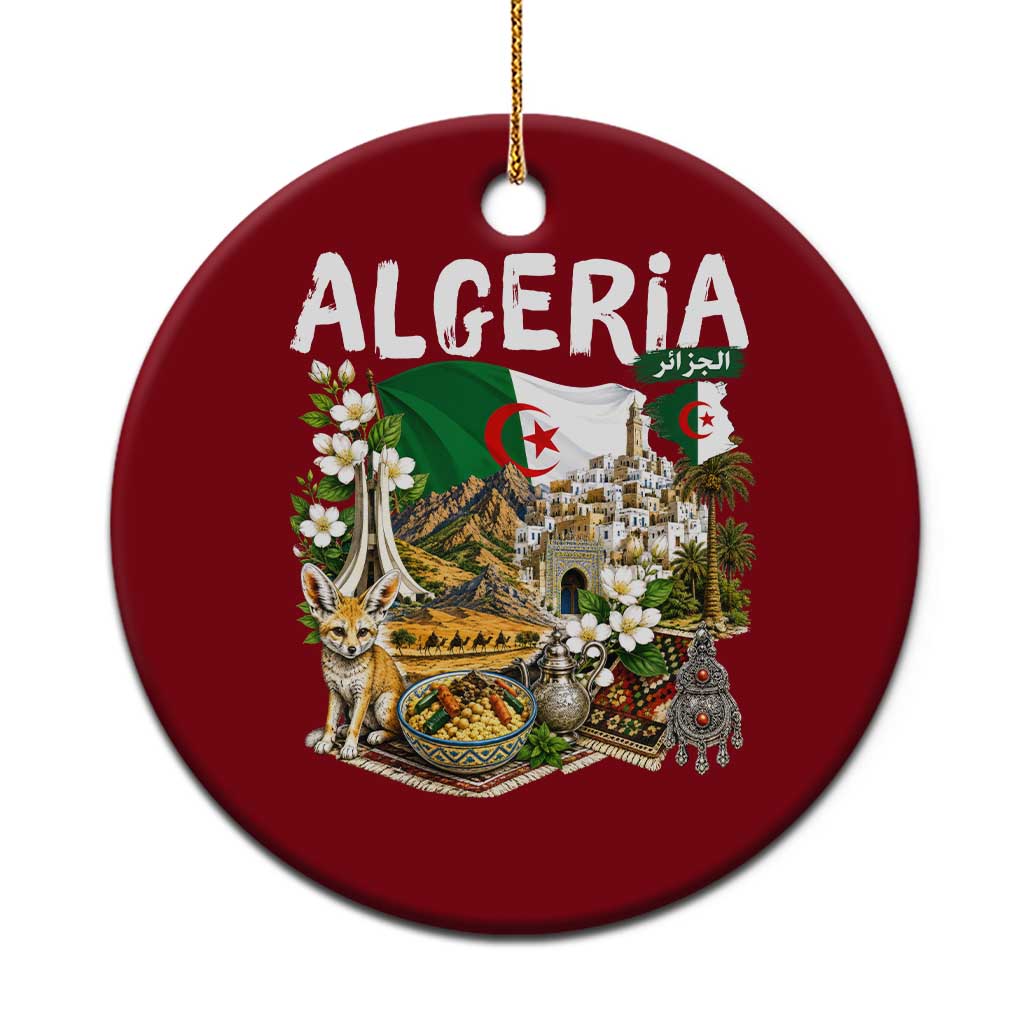 Algeria Algerian Culture and Landmarks Collage Graphic Ceramic Ornament Proud Fennec Fox Heritage and Arabic Calligraphy TS02 1pc Red Print Your Wear