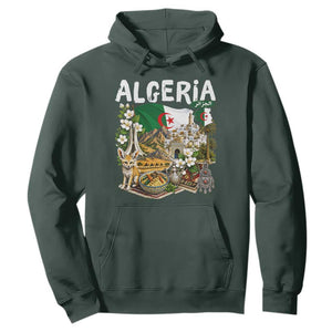Algeria Algerian Culture and Landmarks Collage Graphic Hoodie Proud Fennec Fox Heritage and Arabic Calligraphy