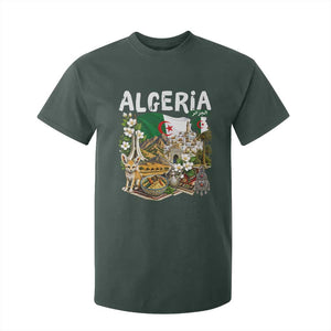 Algeria Algerian Culture and Landmarks Collage Graphic T Shirt For Kid Proud Fennec Fox Heritage and Arabic Calligraphy