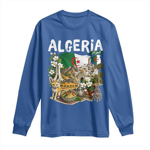 Algeria Algerian Culture and Landmarks Collage Graphic Long Sleeve Shirt Proud Fennec Fox Heritage and Arabic Calligraphy