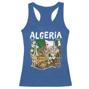 Algeria Algerian Culture and Landmarks Collage Graphic Racerback Tank Top Proud Fennec Fox Heritage and Arabic Calligraphy