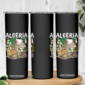 Algeria Algerian Culture and Landmarks Collage Graphic Skinny Tumbler Proud Fennec Fox Heritage and Arabic Calligraphy TS02 Print Your Wear