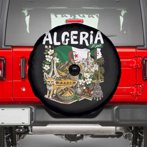 Algeria Algerian Culture and Landmarks Collage Graphic Spare Tire Cover Proud Fennec Fox Heritage and Arabic Calligraphy TS02 Black Print Your Wear
