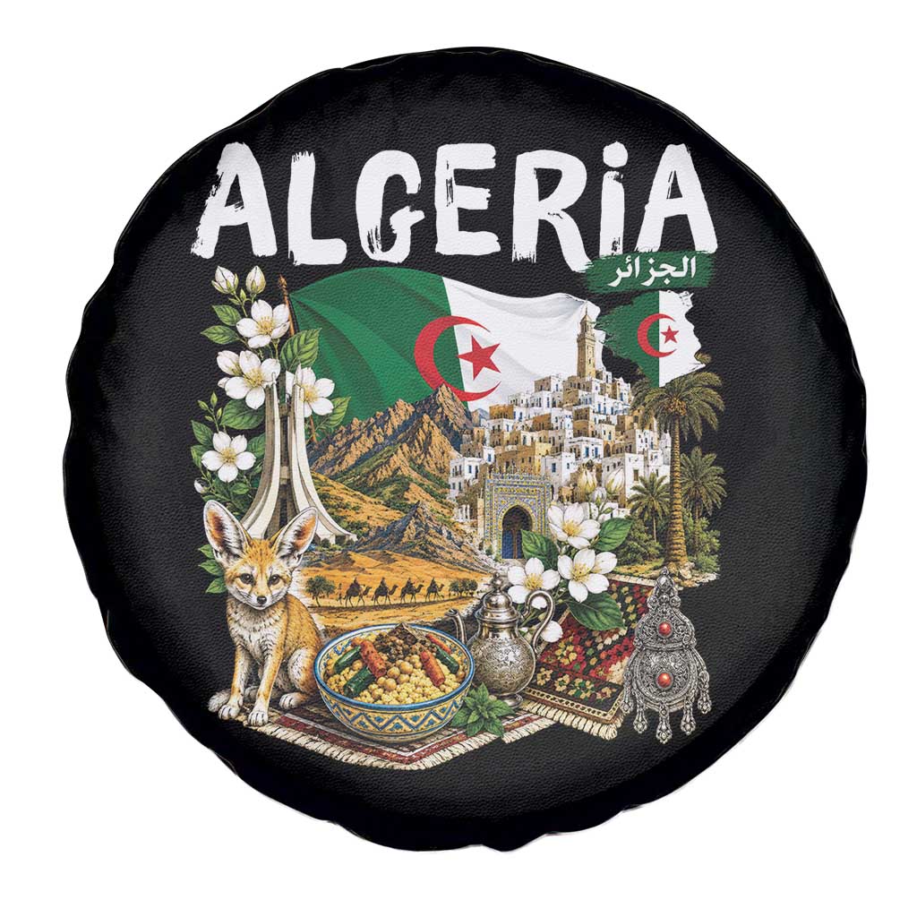 Algeria Algerian Culture and Landmarks Collage Graphic Spare Tire Cover Proud Fennec Fox Heritage and Arabic Calligraphy TS02 Print Your Wear