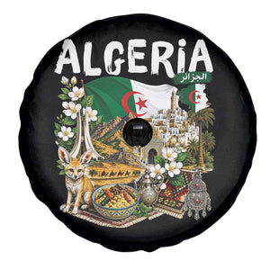 Algeria Algerian Culture and Landmarks Collage Graphic Spare Tire Cover Proud Fennec Fox Heritage and Arabic Calligraphy TS02 Print Your Wear