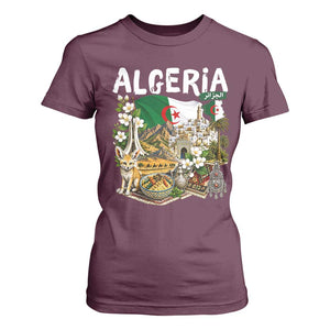 Algeria Algerian Culture and Landmarks Collage Graphic T Shirt For Women Proud Fennec Fox Heritage and Arabic Calligraphy