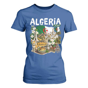 Algeria Algerian Culture and Landmarks Collage Graphic T Shirt For Women Proud Fennec Fox Heritage and Arabic Calligraphy