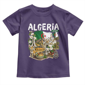 Algeria Algerian Culture and Landmarks Collage Graphic Toddler T Shirt Proud Fennec Fox Heritage and Arabic Calligraphy