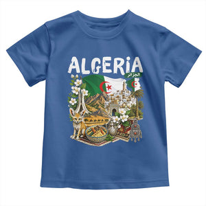 Algeria Algerian Culture and Landmarks Collage Graphic Toddler T Shirt Proud Fennec Fox Heritage and Arabic Calligraphy
