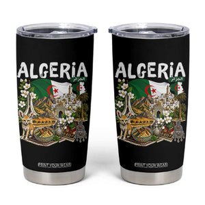 Algeria Algerian Culture and Landmarks Collage Graphic Tumbler Cup Proud Fennec Fox Heritage and Arabic Calligraphy TS02 Black Print Your Wear