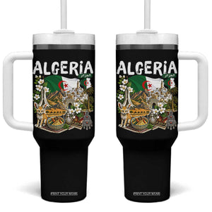Algeria Algerian Culture and Landmarks Collage Graphic Tumbler With Handle Proud Fennec Fox Heritage and Arabic Calligraphy TS02 One Size: 40 oz Black Print Your Wear