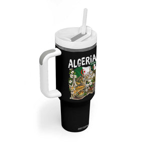 Algeria Algerian Culture and Landmarks Collage Graphic Tumbler With Handle Proud Fennec Fox Heritage and Arabic Calligraphy TS02 Print Your Wear