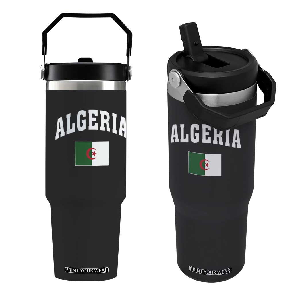 Classic Algeria Varsity Athletic Style Flip Straw Tumbler Proud Patriotic Algerian Flag