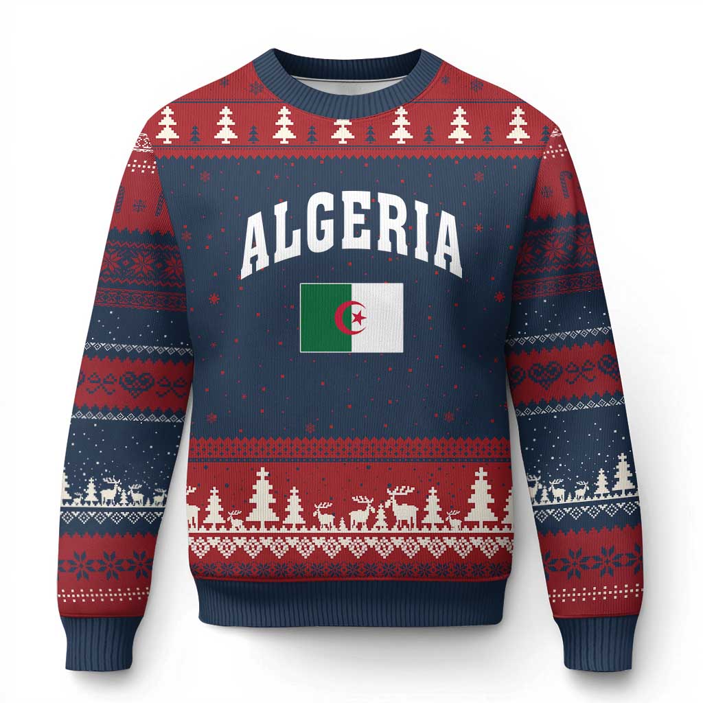 Classic Algeria Varsity Athletic Style Ugly Christmas Sweater Proud Patriotic Algerian Flag