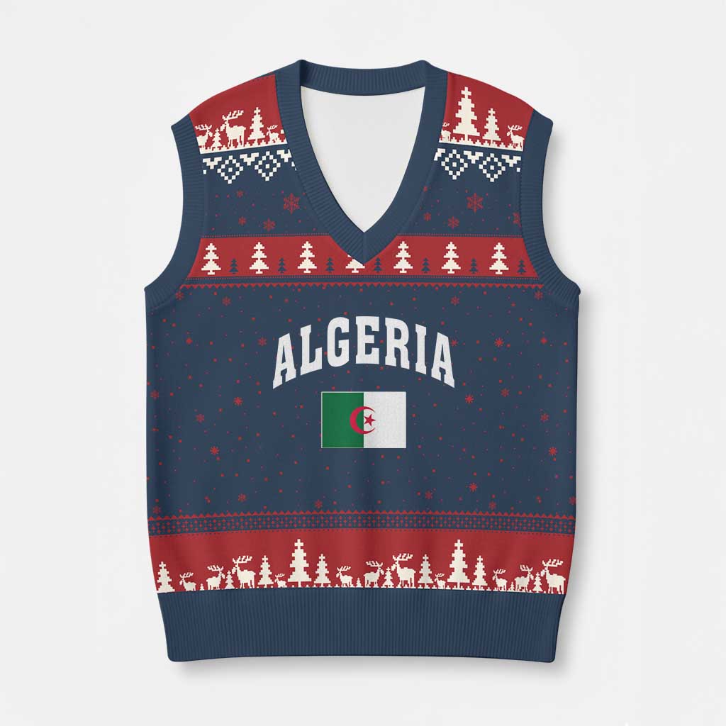 Classic Algeria Varsity Athletic Style V-Neck Knit Sweater Vest Proud Patriotic Algerian Flag