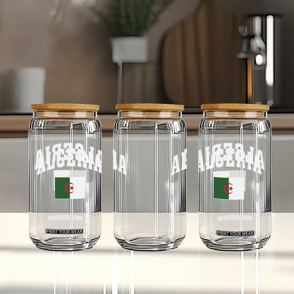 Classic Algeria Varsity Athletic Style Glass Can Proud Patriotic Algerian Flag