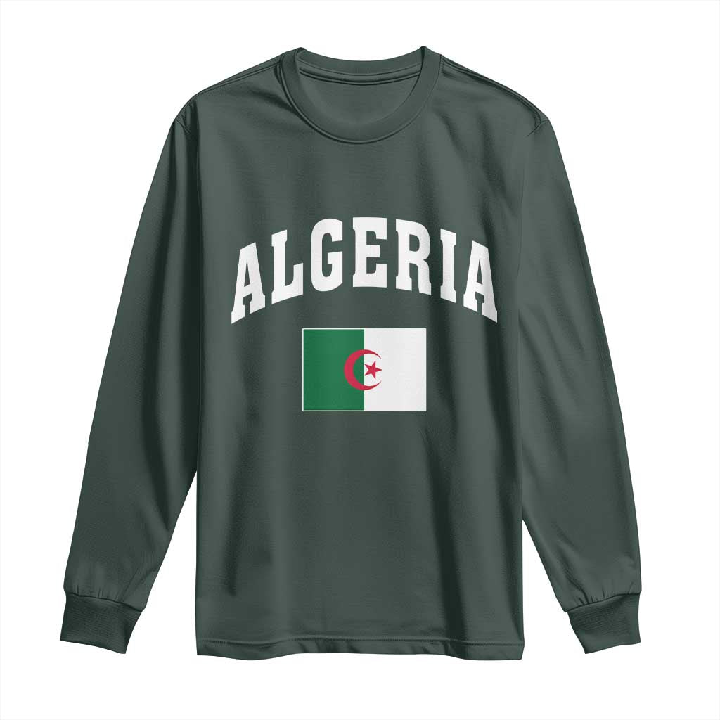 Classic Algeria Varsity Athletic Style Long Sleeve Shirt Proud Patriotic Algerian Flag