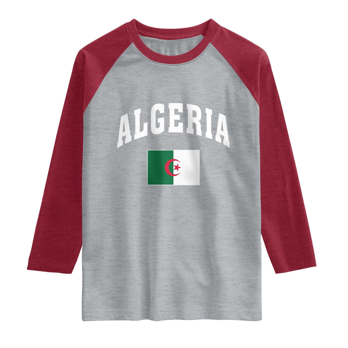 Classic Algeria Varsity Athletic Style Raglan Shirt Proud Patriotic Algerian Flag
