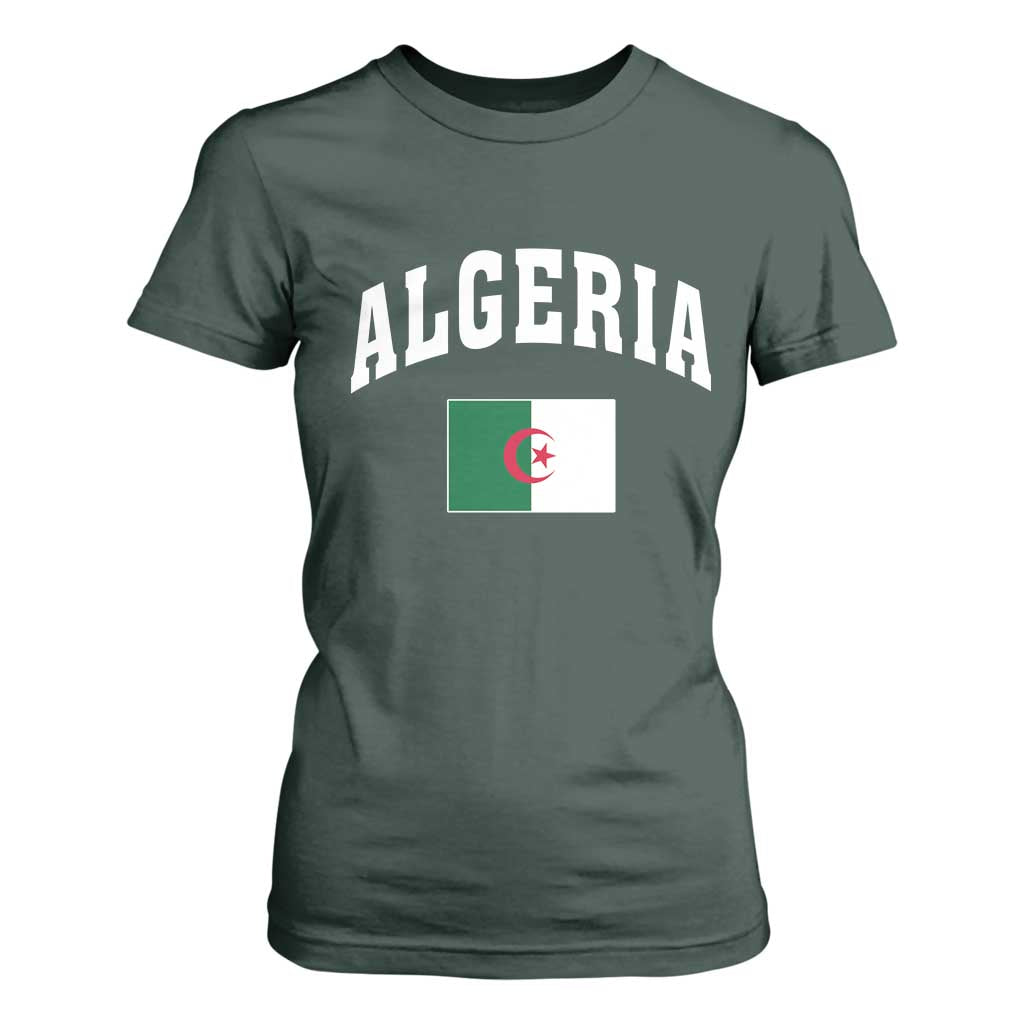 Classic Algeria Varsity Athletic Style T Shirt For Women Proud Patriotic Algerian Flag