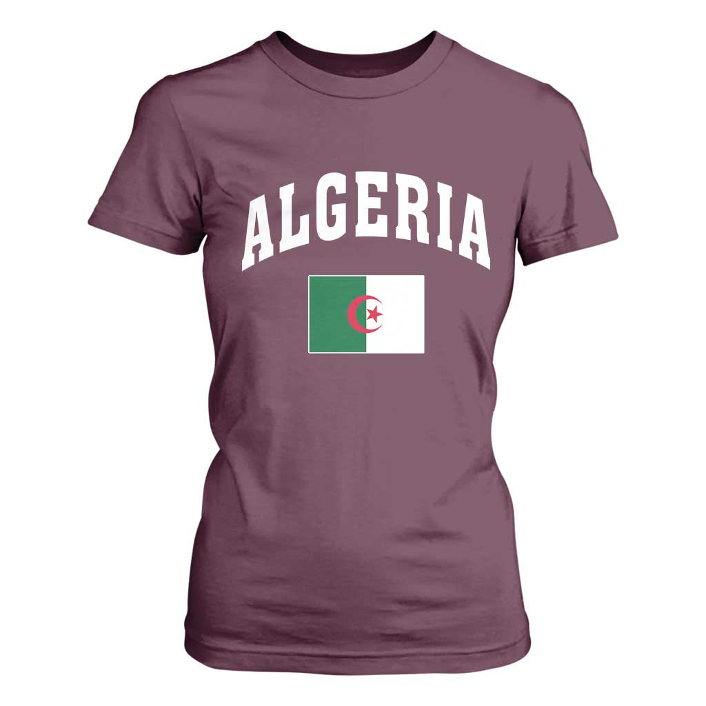 Classic Algeria Varsity Athletic Style T Shirt For Women Proud Patriotic Algerian Flag