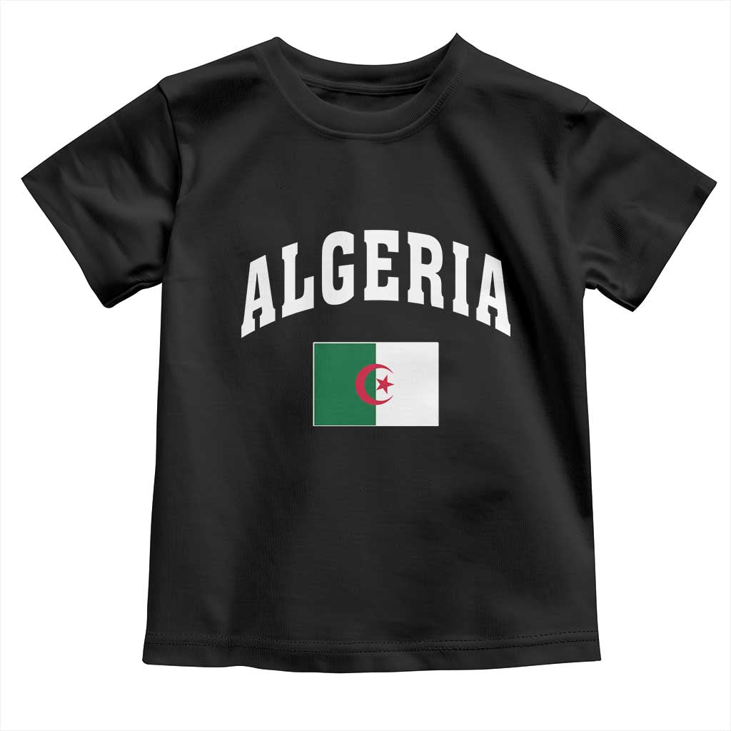 Classic Algeria Varsity Athletic Style Toddler T Shirt Proud Patriotic Algerian Flag TS02 Black Print Your Wear