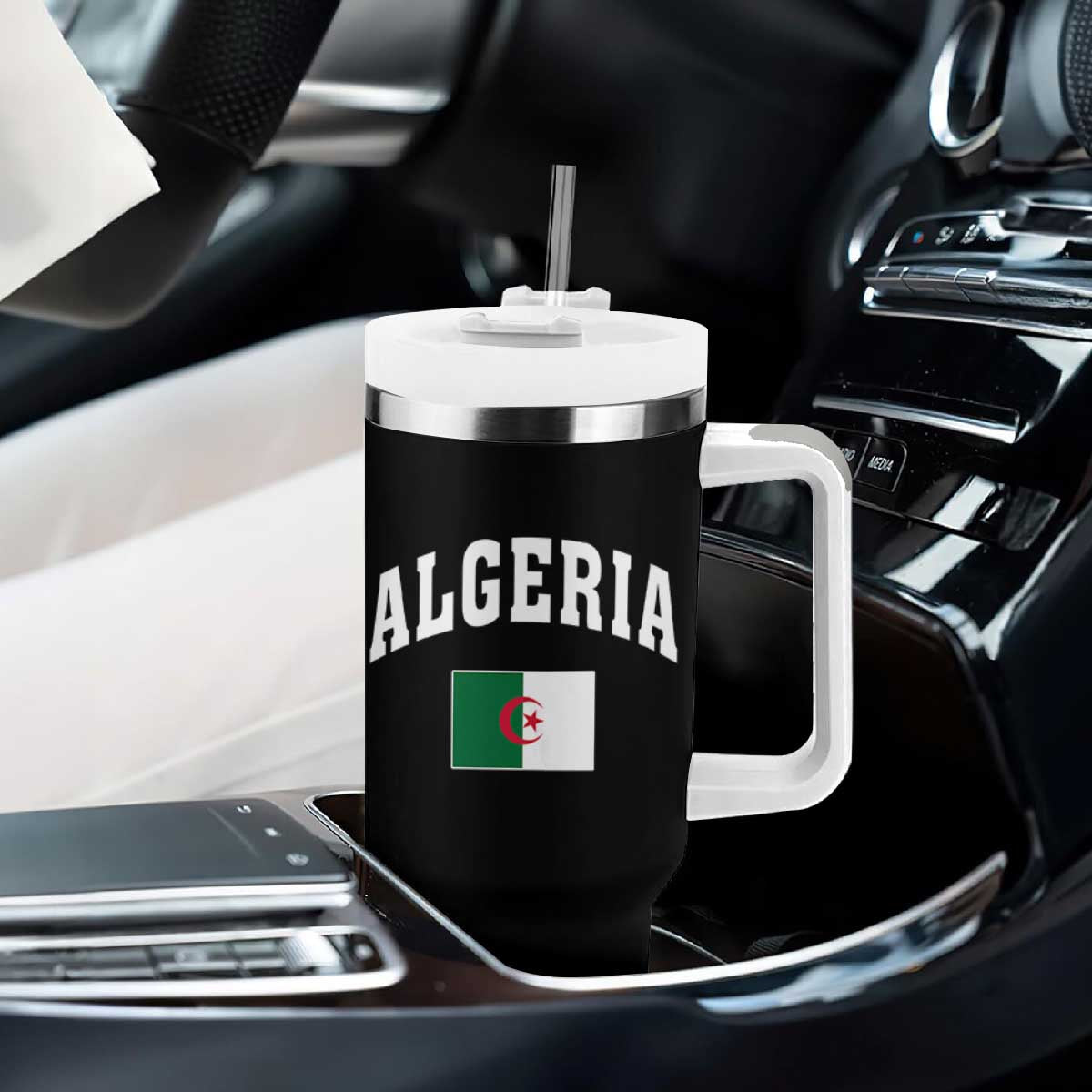 Classic Algeria Varsity Athletic Style Tumbler With Handle Proud Patriotic Algerian Flag
