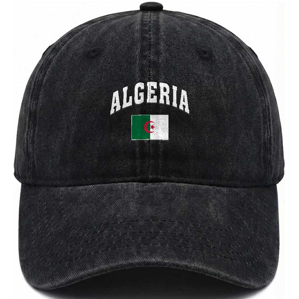 Classic Algeria Varsity Athletic Style Washed Cotton Baseball Cap Proud Patriotic Algerian Flag