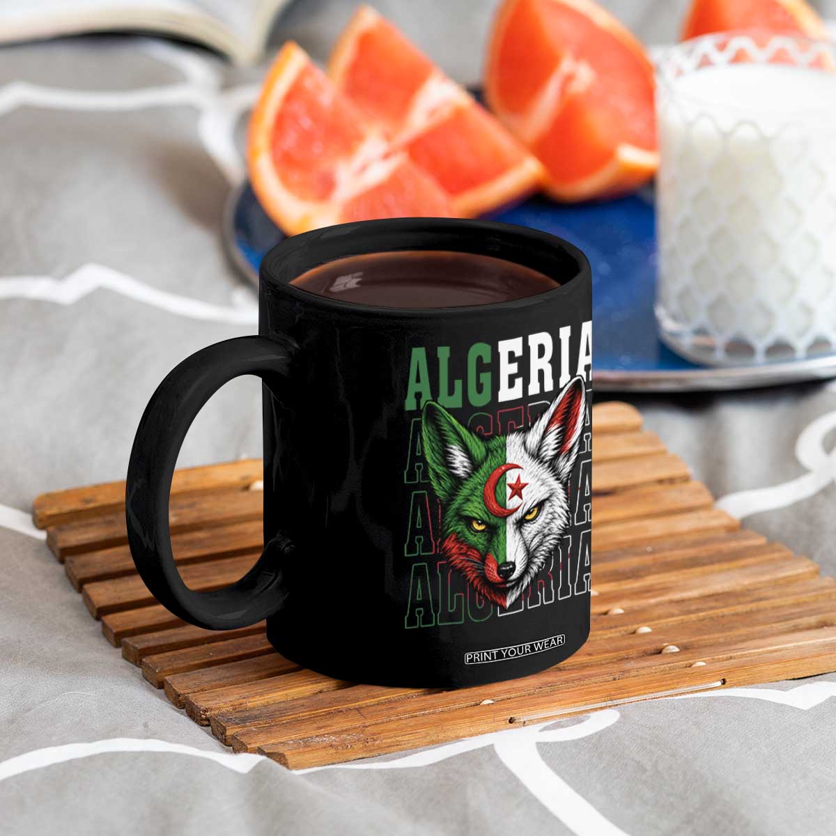 Algerian Fennec Fox Face Algeria National Flag Graphic Coffee Mug Proud North African Desert Animal TS02 Print Your Wear