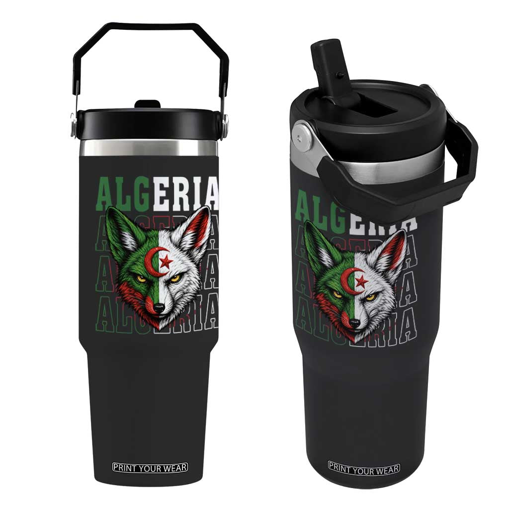 Algerian Fennec Fox Face Algeria National Flag Graphic Flip Straw Tumbler Proud North African Desert Animal TS02 One Size: 30 oz Black Print Your Wear