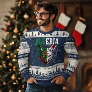Algerian Fennec Fox Face Algeria National Flag Graphic Ugly Christmas Sweater Proud North African Desert Animal