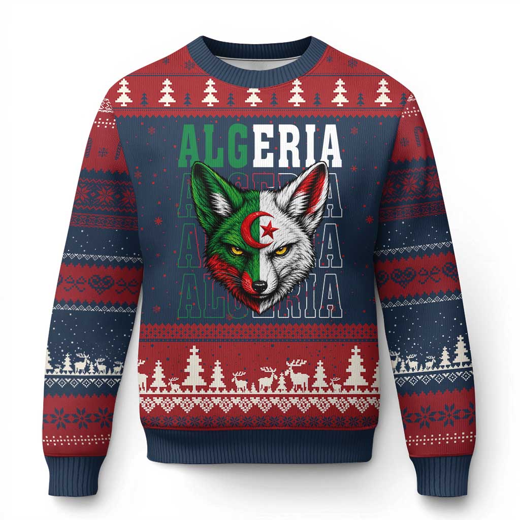Algerian Fennec Fox Face Algeria National Flag Graphic Ugly Christmas Sweater Proud North African Desert Animal TS02 Navy Red Print Your Wear