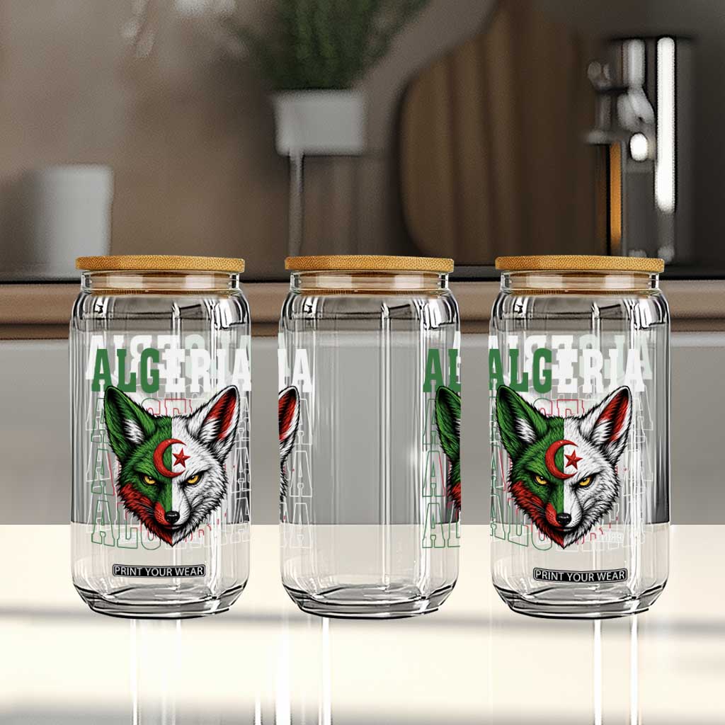 Algerian Fennec Fox Face Algeria National Flag Graphic Glass Can Proud North African Desert Animal TS02 Print Your Wear