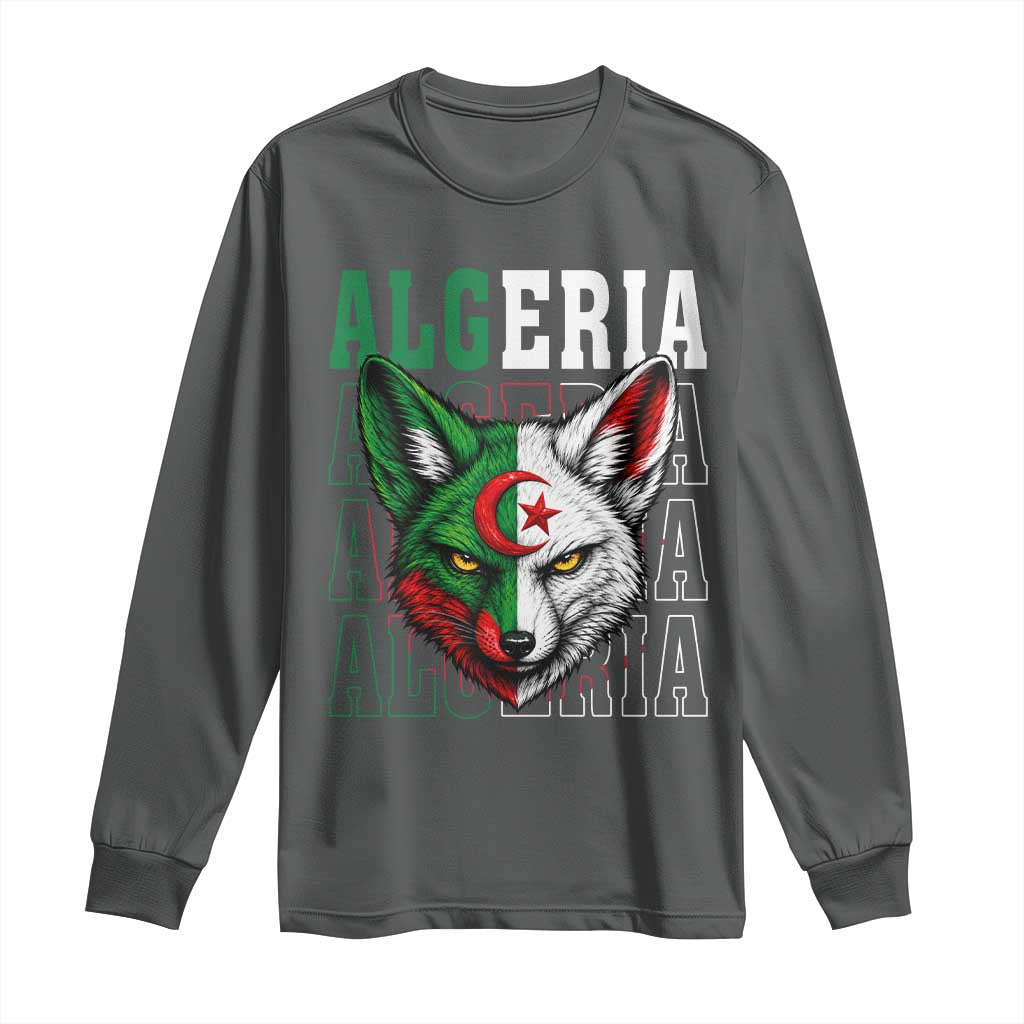 Algerian Fennec Fox Face Algeria National Flag Graphic Long Sleeve Shirt Proud North African Desert Animal