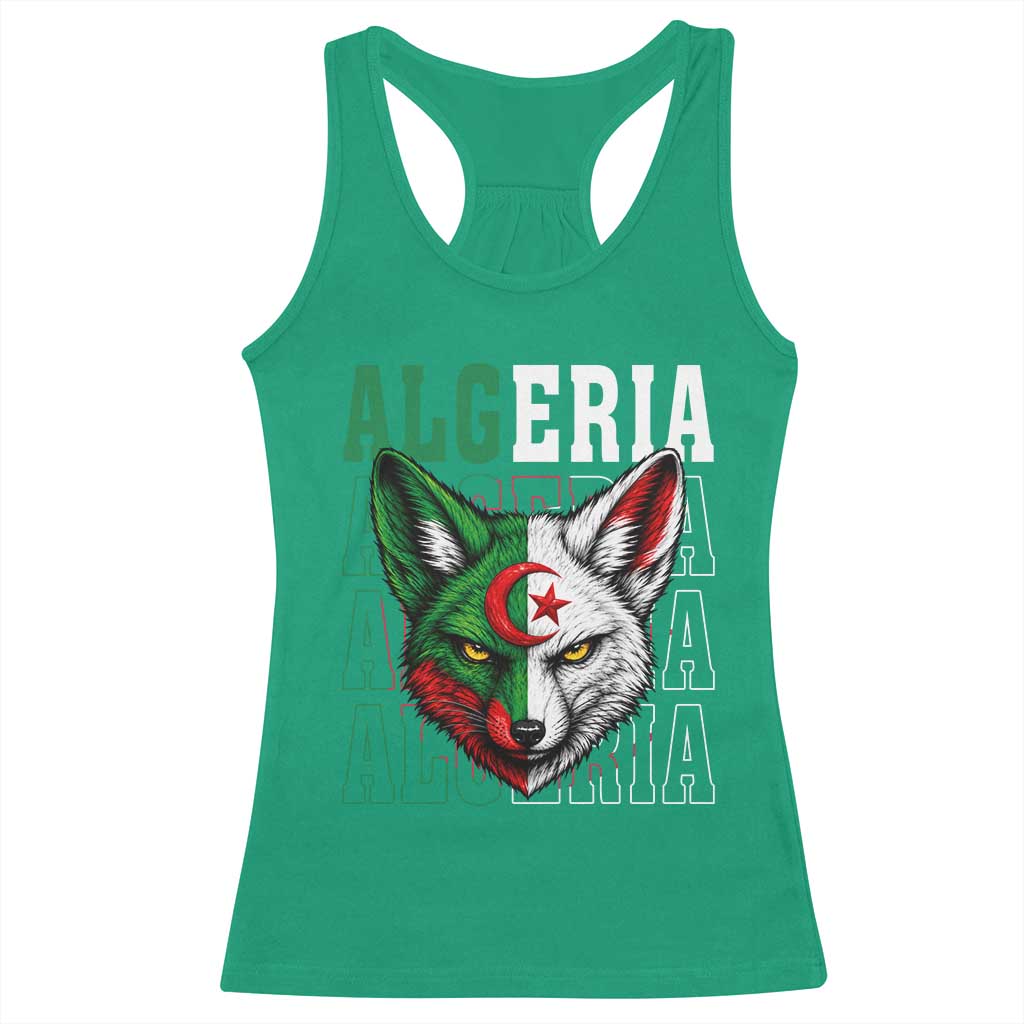 Algerian Fennec Fox Face Algeria National Flag Graphic Racerback Tank Top Proud North African Desert Animal
