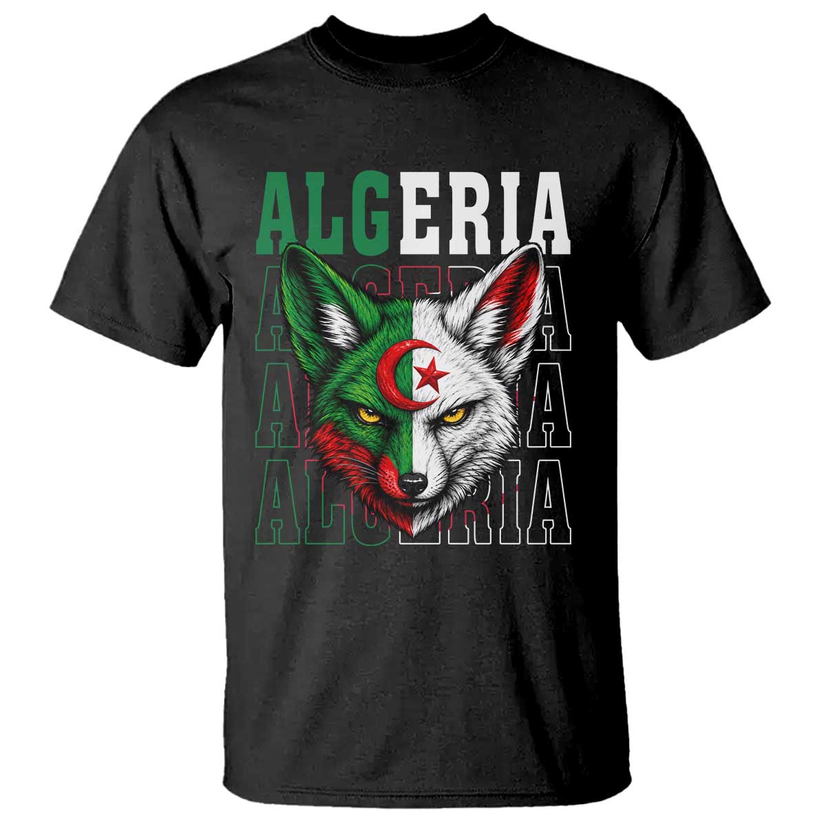 Algerian Fennec Fox Face Algeria National Flag Graphic T Shirt Proud North African Desert Animal TS02 Black Print Your Wear