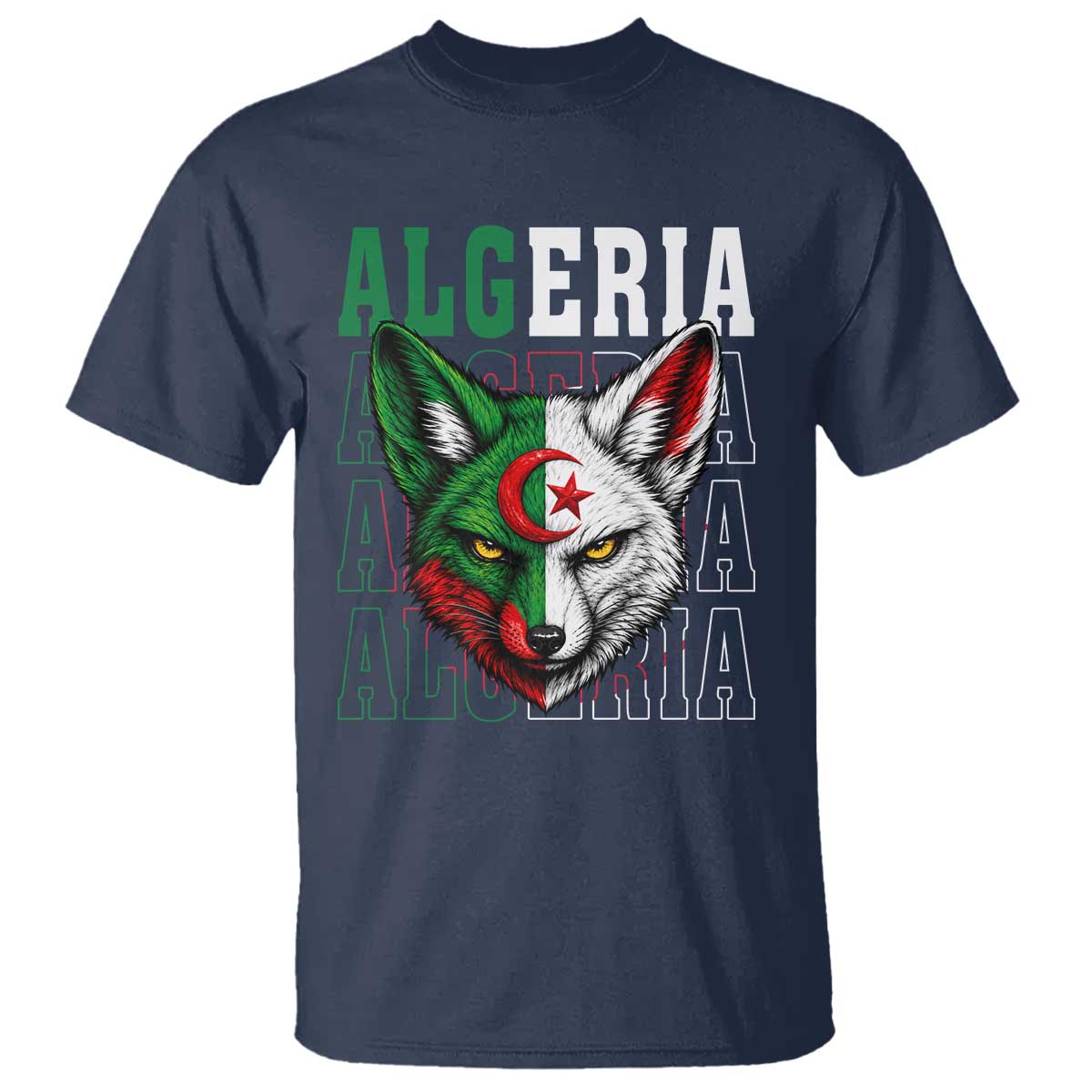 Algerian Fennec Fox Face Algeria National Flag Graphic T Shirt Proud North African Desert Animal