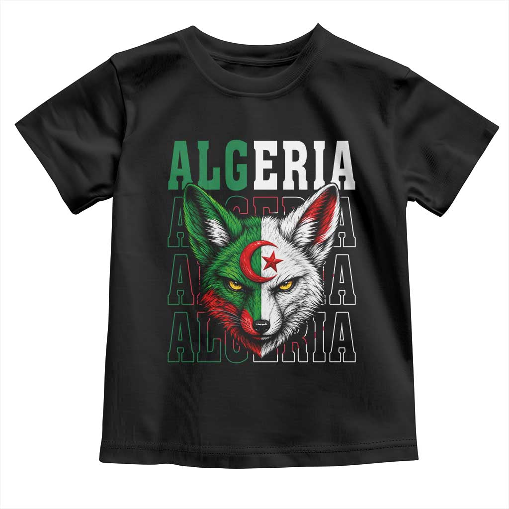 Algerian Fennec Fox Face Algeria National Flag Graphic Toddler T Shirt Proud North African Desert Animal TS02 Black Print Your Wear