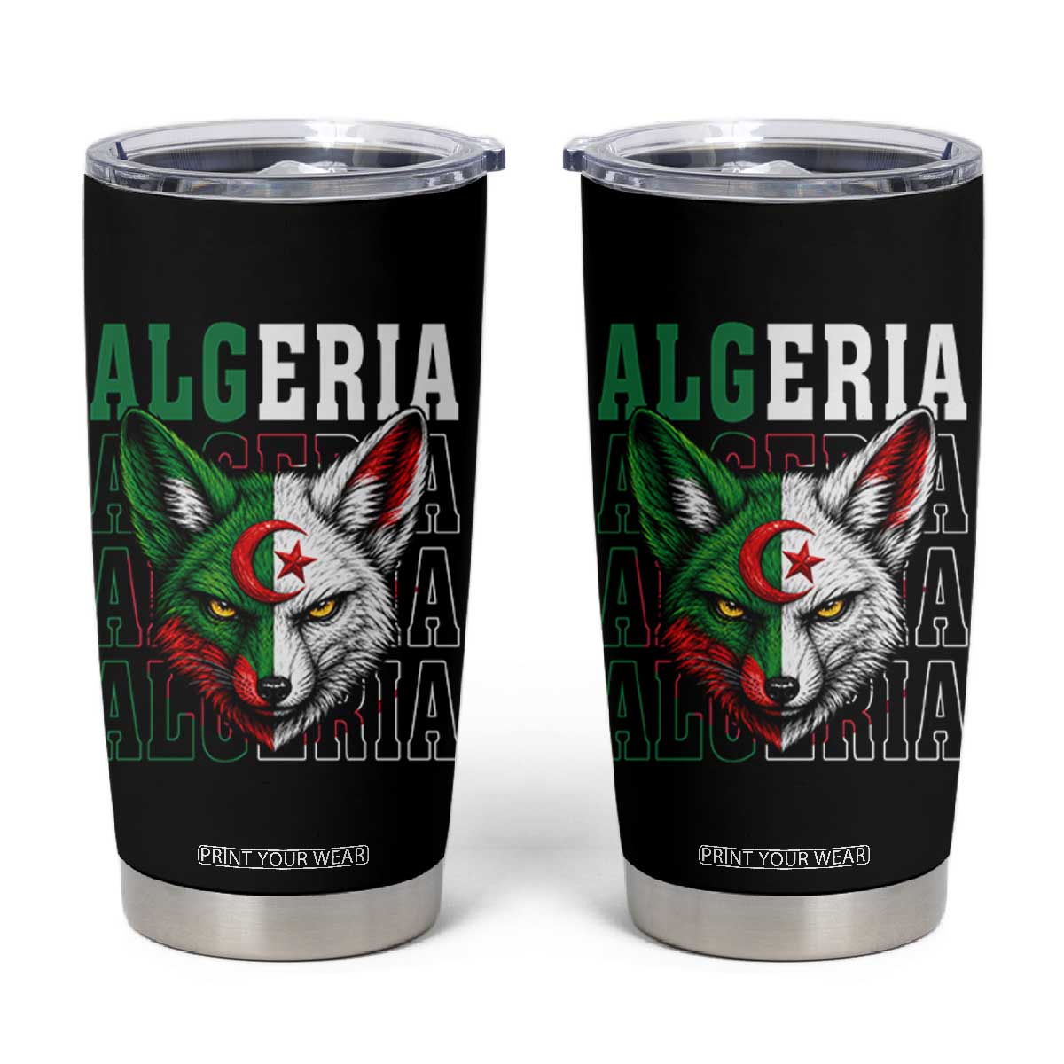 Algerian Fennec Fox Face Algeria National Flag Graphic Tumbler Cup Proud North African Desert Animal TS02 Black Print Your Wear