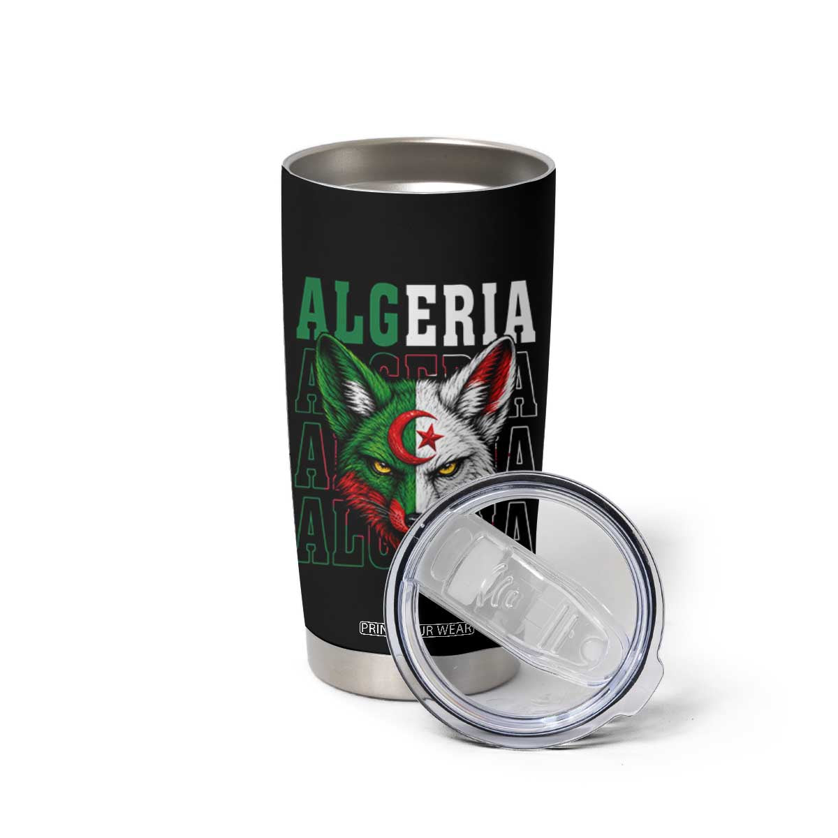 Algerian Fennec Fox Face Algeria National Flag Graphic Tumbler Cup Proud North African Desert Animal TS02 Print Your Wear