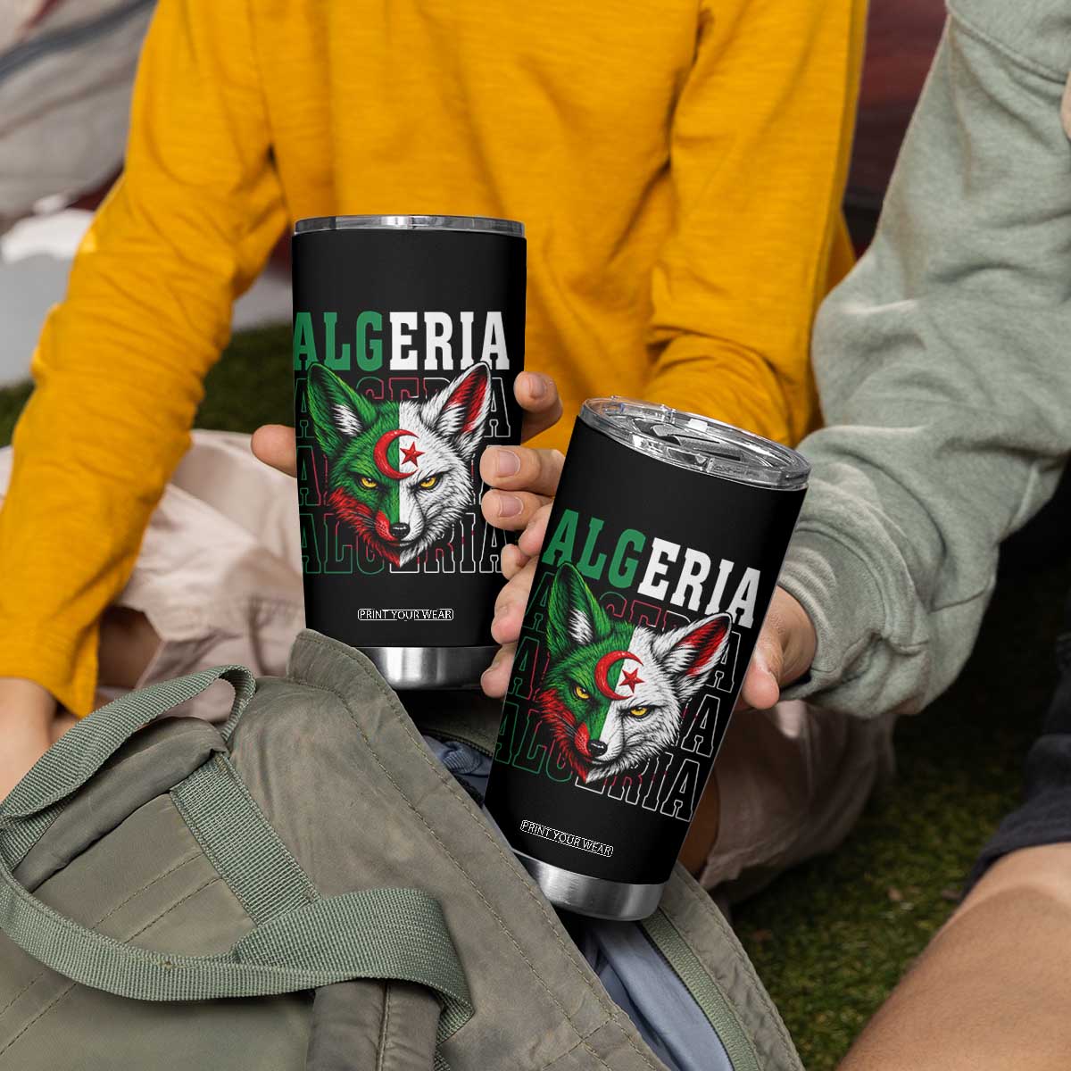 Algerian Fennec Fox Face Algeria National Flag Graphic Tumbler Cup Proud North African Desert Animal TS02 Print Your Wear