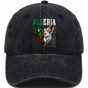 Algerian Fennec Fox Face Algeria National Flag Graphic Washed Cotton Baseball Cap Proud North African Desert Animal