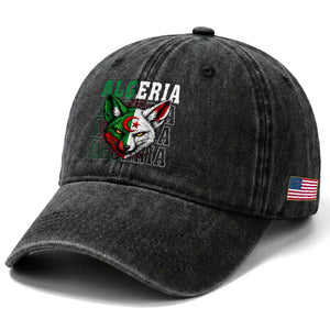 Algerian Fennec Fox Face Algeria National Flag Graphic Washed Cotton Baseball Cap Proud North African Desert Animal